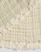 Load image into Gallery viewer, Tivaro 100% cotton jacquard blanket in light green check, double-sided 130 x 170 cm - image 6