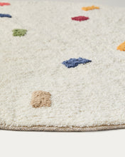 Load image into Gallery viewer, Epifania round rug 100% cotton white with multicoloured dots Ø 120 cm - image 3
