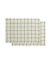 Load image into Gallery viewer, Adesta set of 2 individual placemats in 100% cotton ecru with green checks 35 x 50 cm