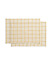 Load image into Gallery viewer, Adesta set of 2 individual placemats in 100% cotton ecru with yellow checks 35 x 50 cm