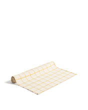 Load image into Gallery viewer, Adesta table runner in 100% cotton ecru with yellow checks 50 x 150 cm