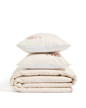 Load image into Gallery viewer, Virelda duvet cover and pillowcase set in beige cotton and linen with embroidered detail for 180cm bed