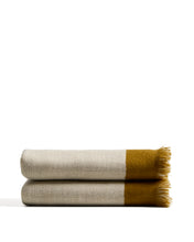 Load image into Gallery viewer, Orlet reversible wool blanket in mustard and beige 130 x 170 cm