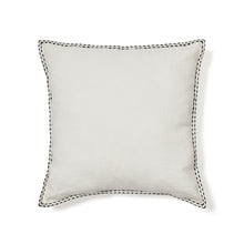 Load image into Gallery viewer, Sinet cushion cover in white linen and a black embroidery feature, 45 x 45 cm