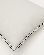Load image into Gallery viewer, Sinet cushion cover in white linen and a black embroidery feature, 45 x 45 cm - image 5