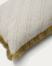 Load image into Gallery viewer, Cral beige jacquard, cotton cushion cover with multi-coloured fringe, 45 x 45 cm - image 2