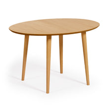 Load image into Gallery viewer, Oqui extendable oval table with an oak veneer and solid wood legs, Ø 120 (200) x 90 cm