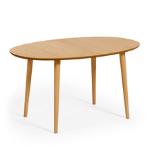 Load image into Gallery viewer, Oqui extendable oval table with an oak veneer and solid wood legs, Ø 140 (220) x 90 cm