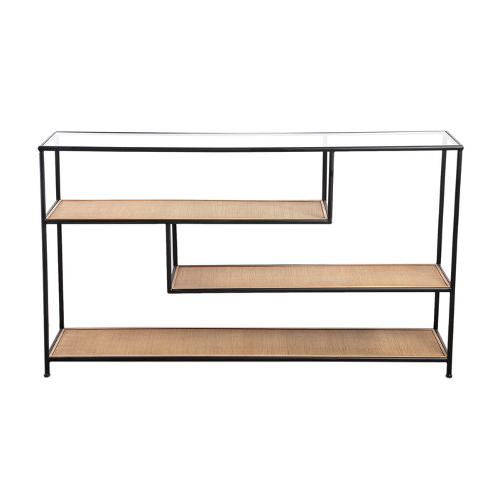 Metal Side Table with Bamboo Shelves