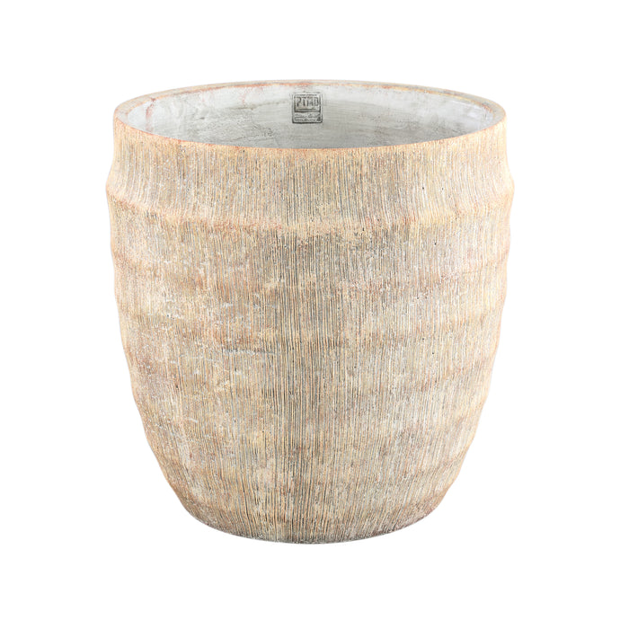 Large Cement Pot With Minimal Stripe Rib