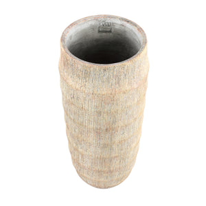 Tall Large Cement Pot With Minimal Stripe Rib