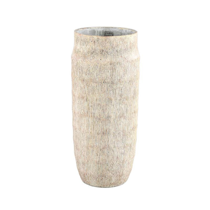 Tall Large Cement Pot With Minimal Stripe Rib