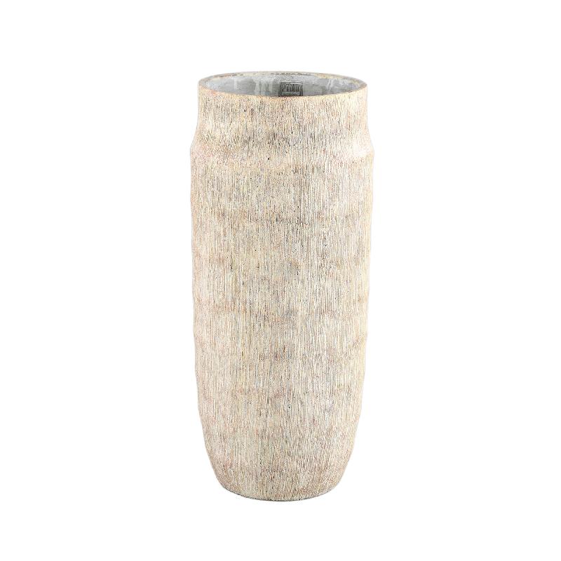 Tall Large Cement Pot With Minimal Stripe Rib