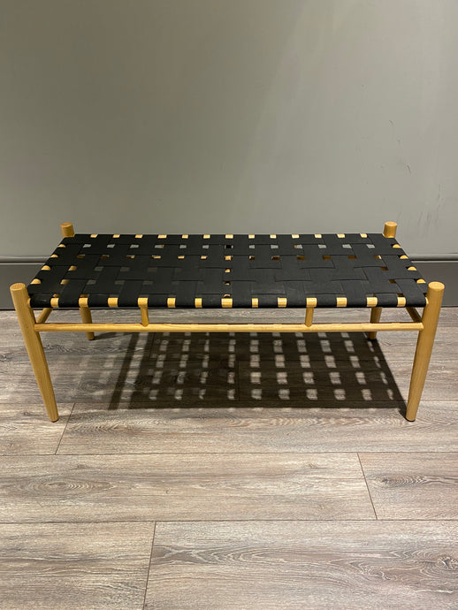 Oak Bench With Black Fabric Seat