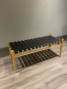 Oak Bench With Black Fabric Seat