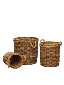 Cylindrical Rattan Baskets Set of 3