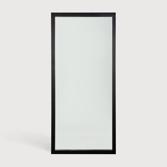 Oak Light Frame Black Floor Mirror
